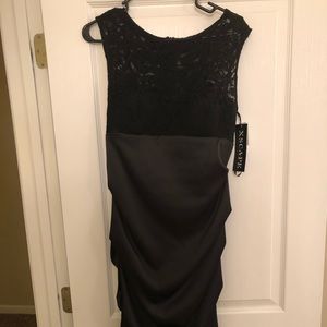 Black Satin and Lace yoke Dress
